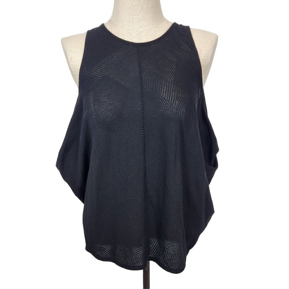 Rebecca‎ Minkoff Sleeveless Drape Tunic Top M Black Crew Neck Semi Sheer
